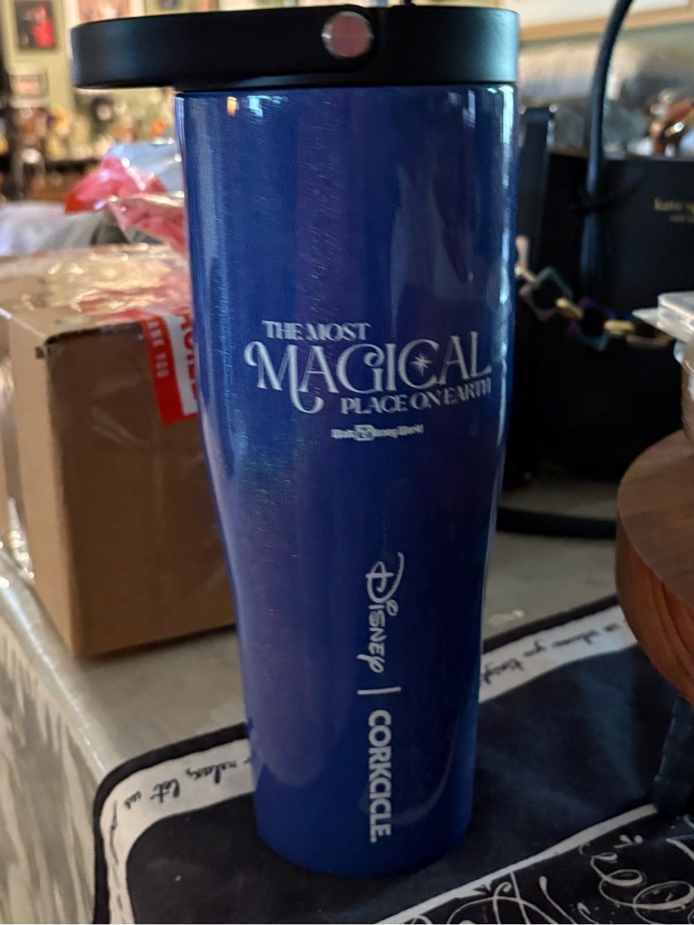 Disney Sorcerer Mickey Blue Corkcicle new Glitter Stainless Tumbler Large - Picture 7 of 8